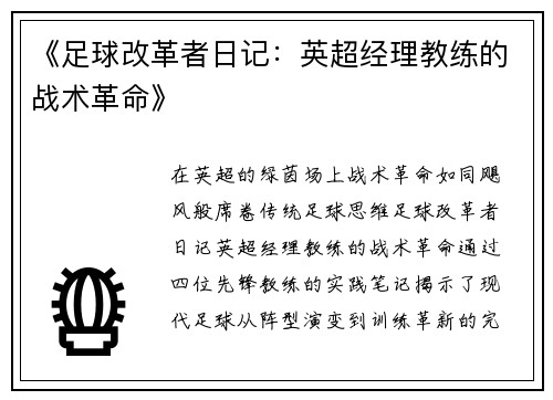 《足球改革者日记：英超经理教练的战术革命》
